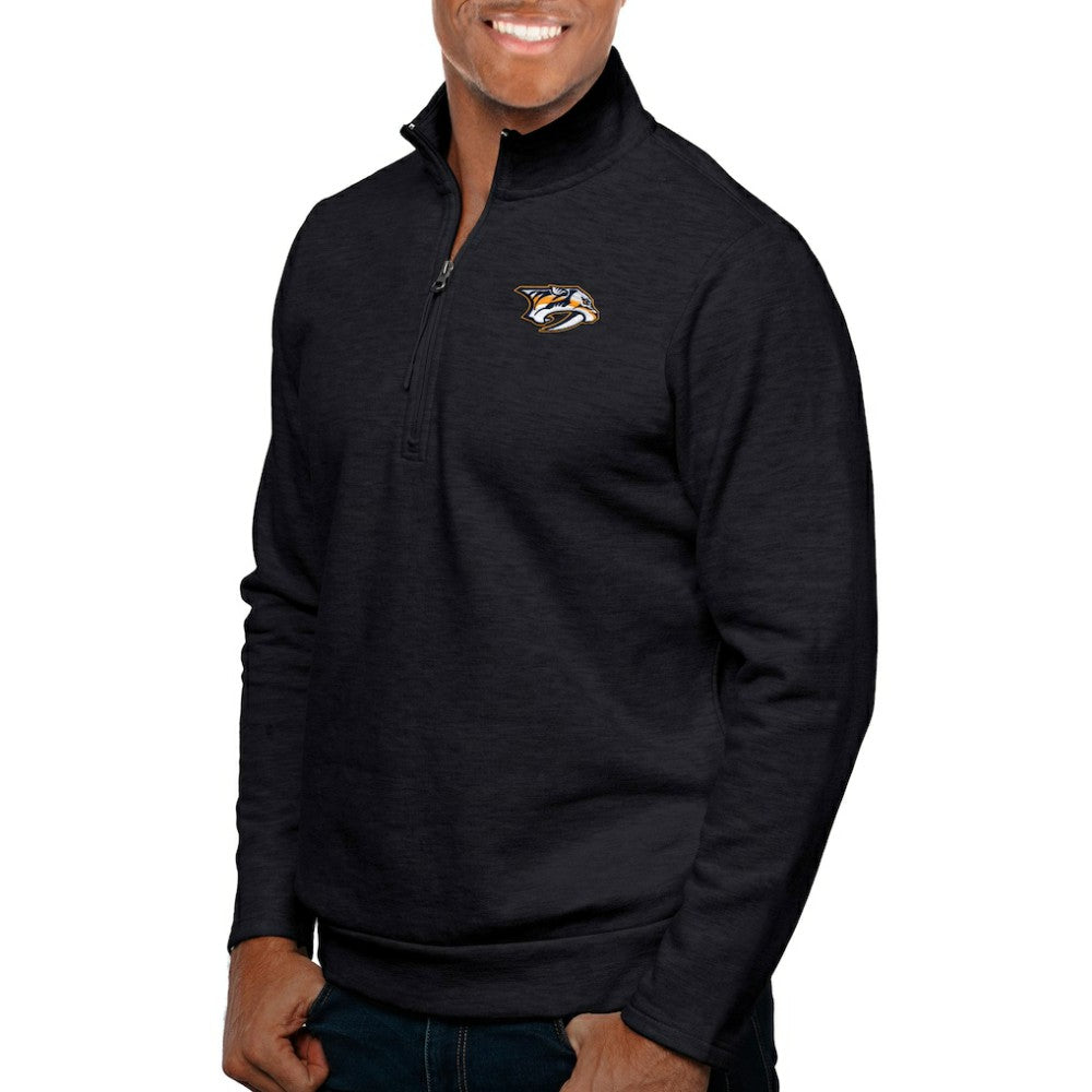 Nashville Predators - Antigua Gambit Quarter-Zip Pullover Top Heather Black