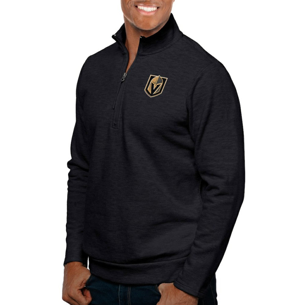 Vegas Golden Knights Antigua Gambit Quarter-Zip Pullover Top Heather Black