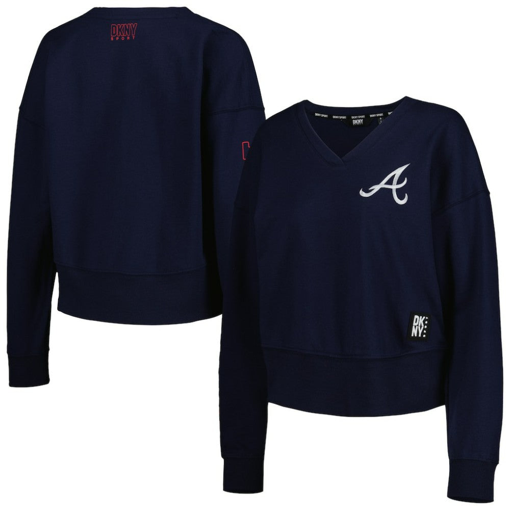 Atlanta Braves DKNY Sport Women's Lily V-Neck Pullover Sweatshirt Clearance