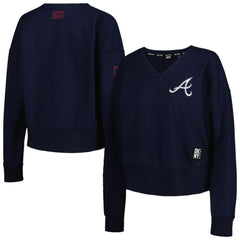 Atlanta Braves DKNY Sport Women's Lily V-Neck Pullover Sweatshirt Clearance
