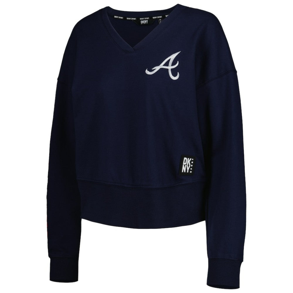 Atlanta Braves DKNY Sport Women's Lily V-Neck Pullover Sweatshirt Clearance