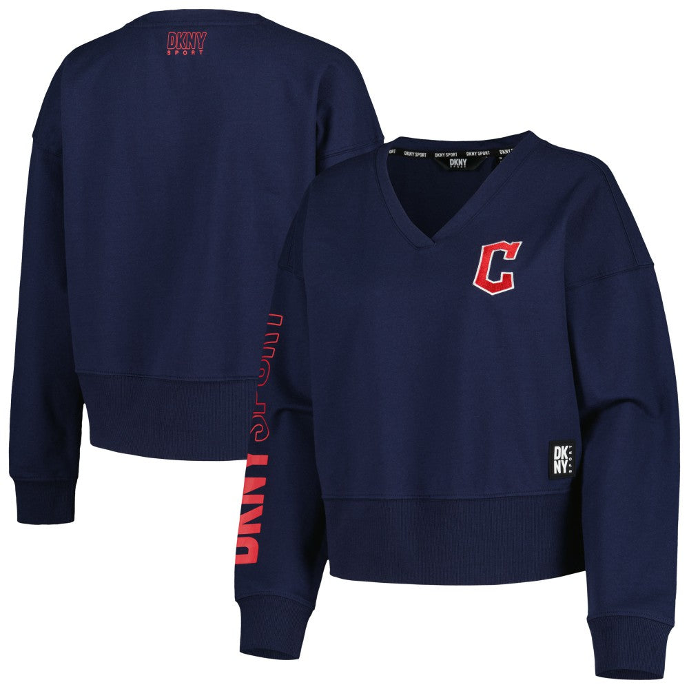 Cleveland Guardians DKNY Sport Women's Lily V-Neck Pullover Sweatshirt for sale
