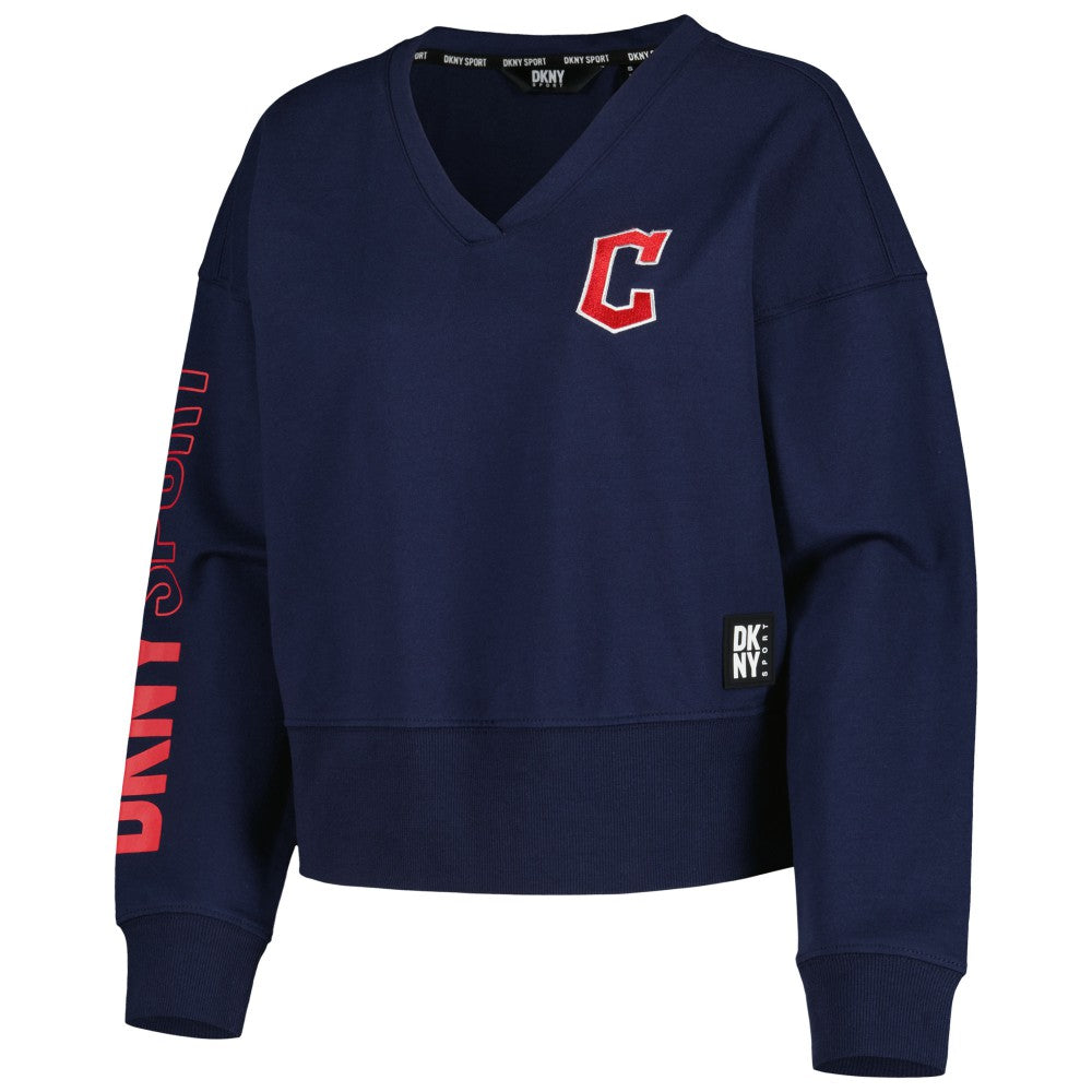 Cleveland Guardians DKNY Sport Women's Lily V-Neck Pullover Sweatshirt for sale