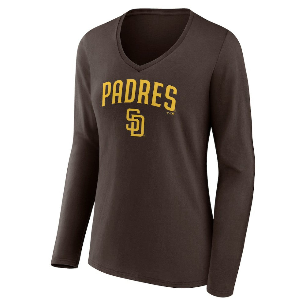 San Diego Padres Women's Team Lockup Long Sleeve V-Neck T-Shirt On Sale