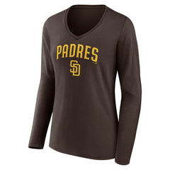 San Diego Padres Women's Team Lockup Long Sleeve V-Neck T-Shirt On Sale
