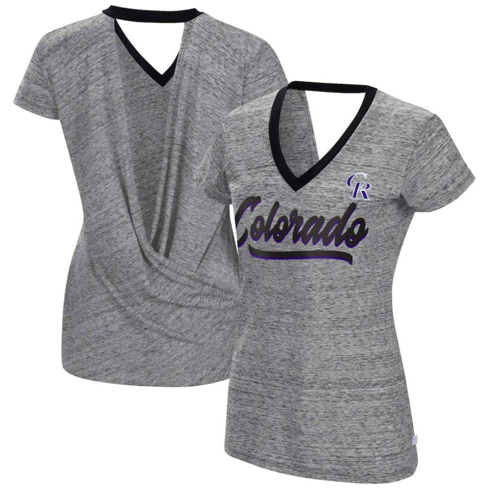 Colorado Rockies Touch Women's Halftime Back Wrap Top V-Neck T-Shirt On Sale
