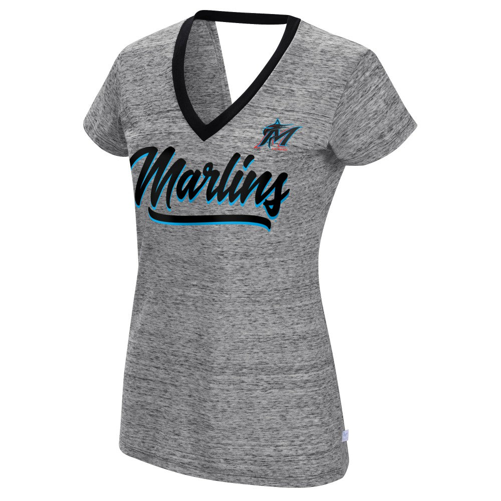 Miami Marlins Touch Women's Halftime Back Wrap Top V-Neck T-Shirt Clearance