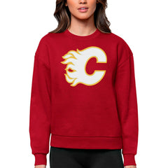 Calgary Flames - Antigua Women's Team Logo Victory Crewneck Pullover Sweatshirt Red