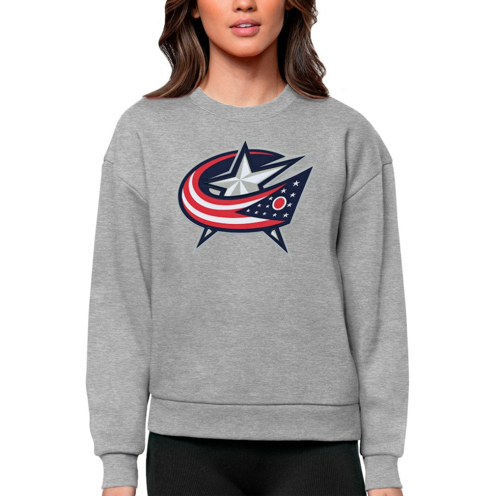 Columbus Blue Jackets - Antigua Women's Team Logo Victory Crewneck Pullover Sweatshirt Heather Gray