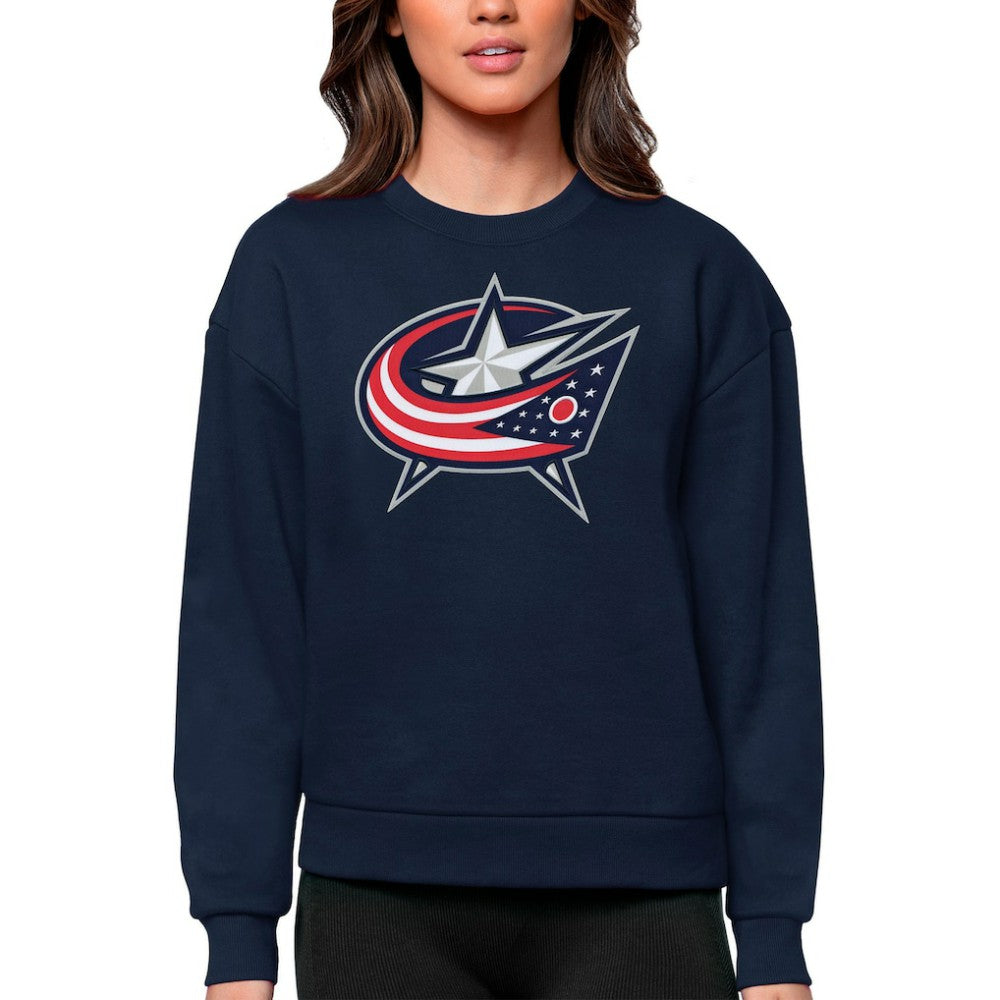 Columbus Blue Jackets - Antigua Women's Team Logo Victory Crewneck Pullover Sweatshirt Navy