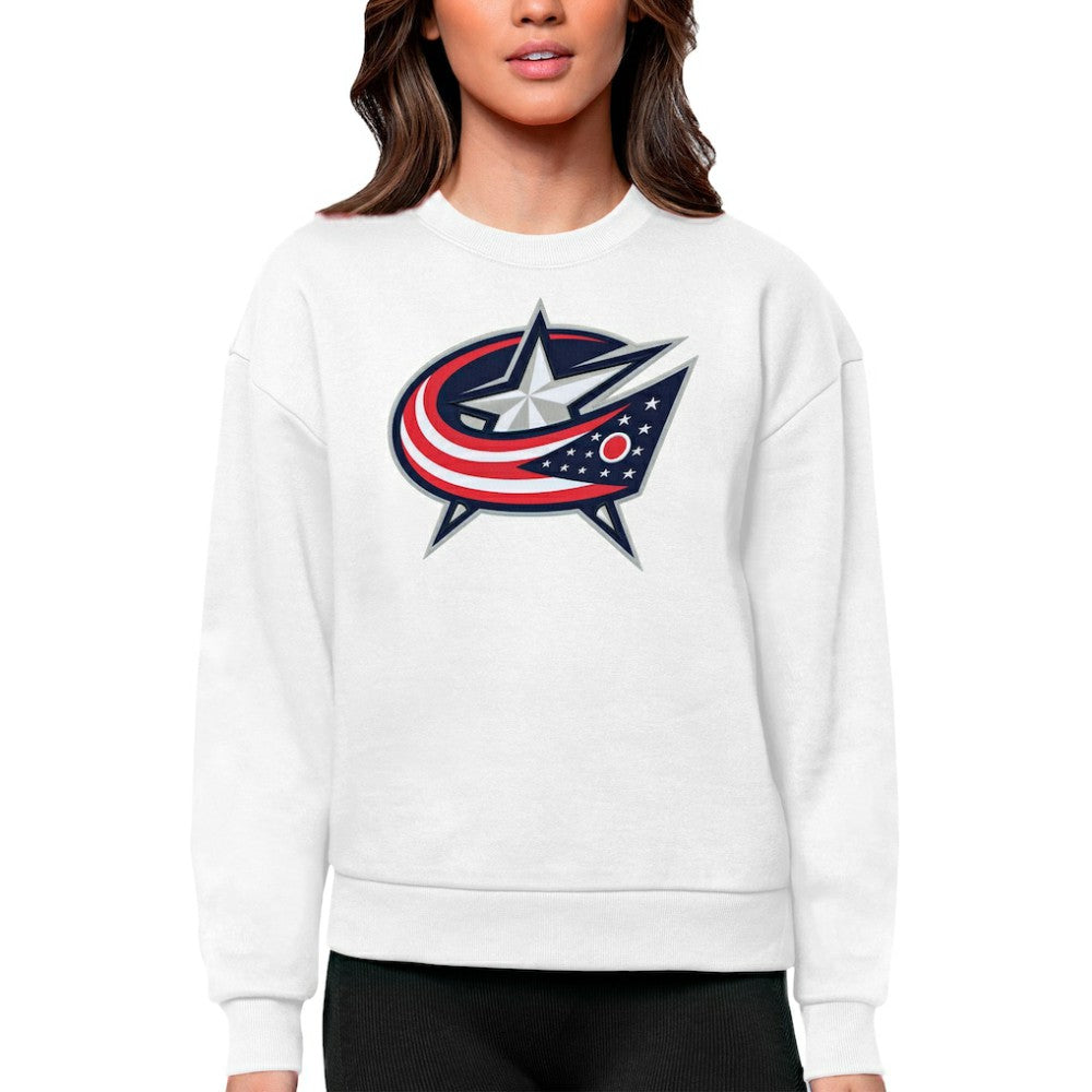 Columbus Blue Jackets - Antigua Women's Team Logo Victory Crewneck Pullover Sweatshirt White