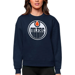 Edmonton Oilers - Antigua Women's Team Logo Victory Crewneck Pullover Sweatshirt Navy