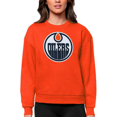 Edmonton Oilers - Antigua Women's Team Logo Victory Crewneck Pullover Sweatshirt Orange
