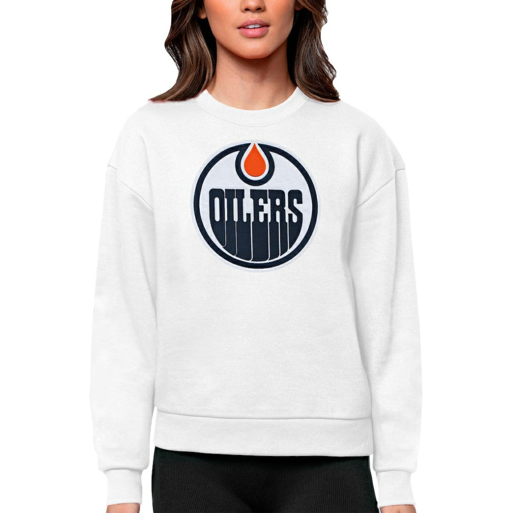 Edmonton Oilers - Antigua Women's Team Logo Victory Crewneck Pullover Sweatshirt White