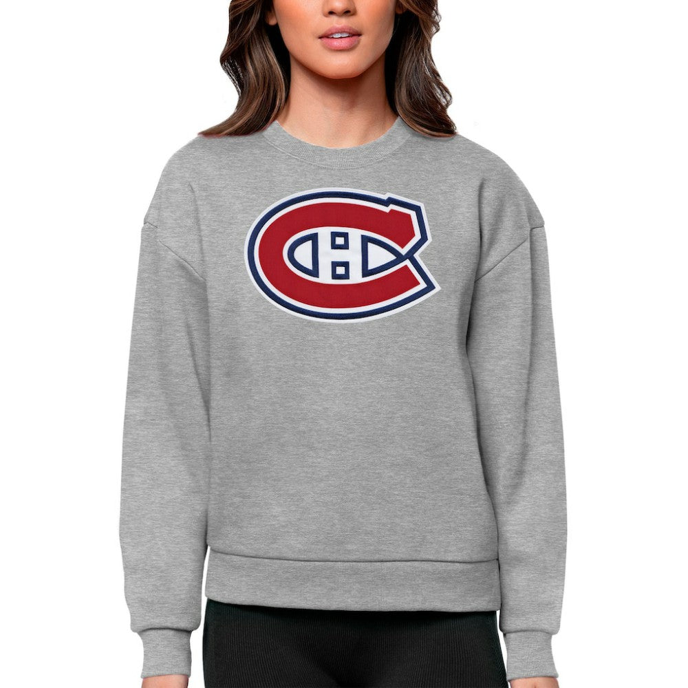 Montreal Canadiens - Antigua Women's Team Logo Victory Crewneck Pullover Sweatshirt Heather Gray