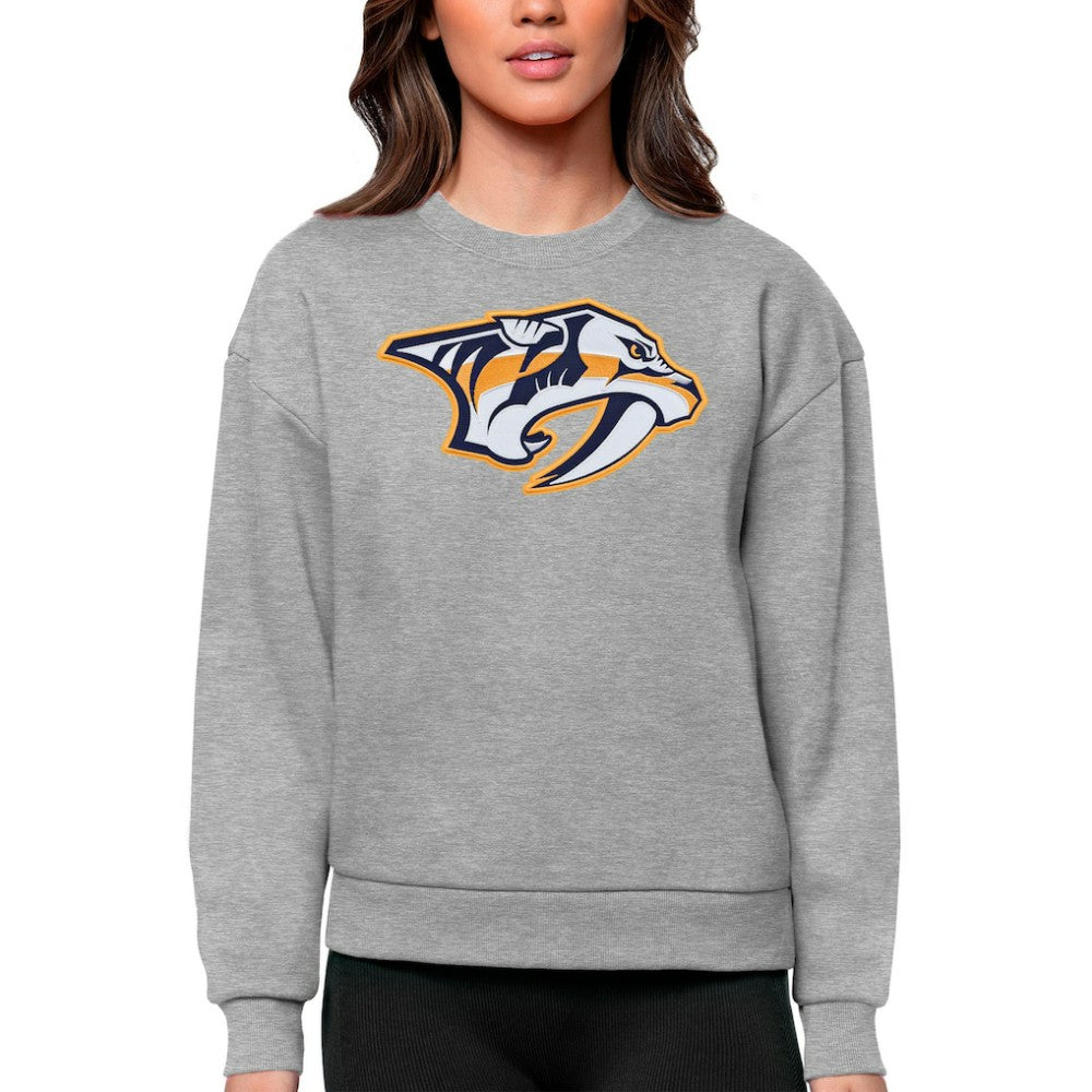 Nashville Predators - Antigua Women's Team Logo Victory Crewneck Pullover Sweatshirt Heather Gray