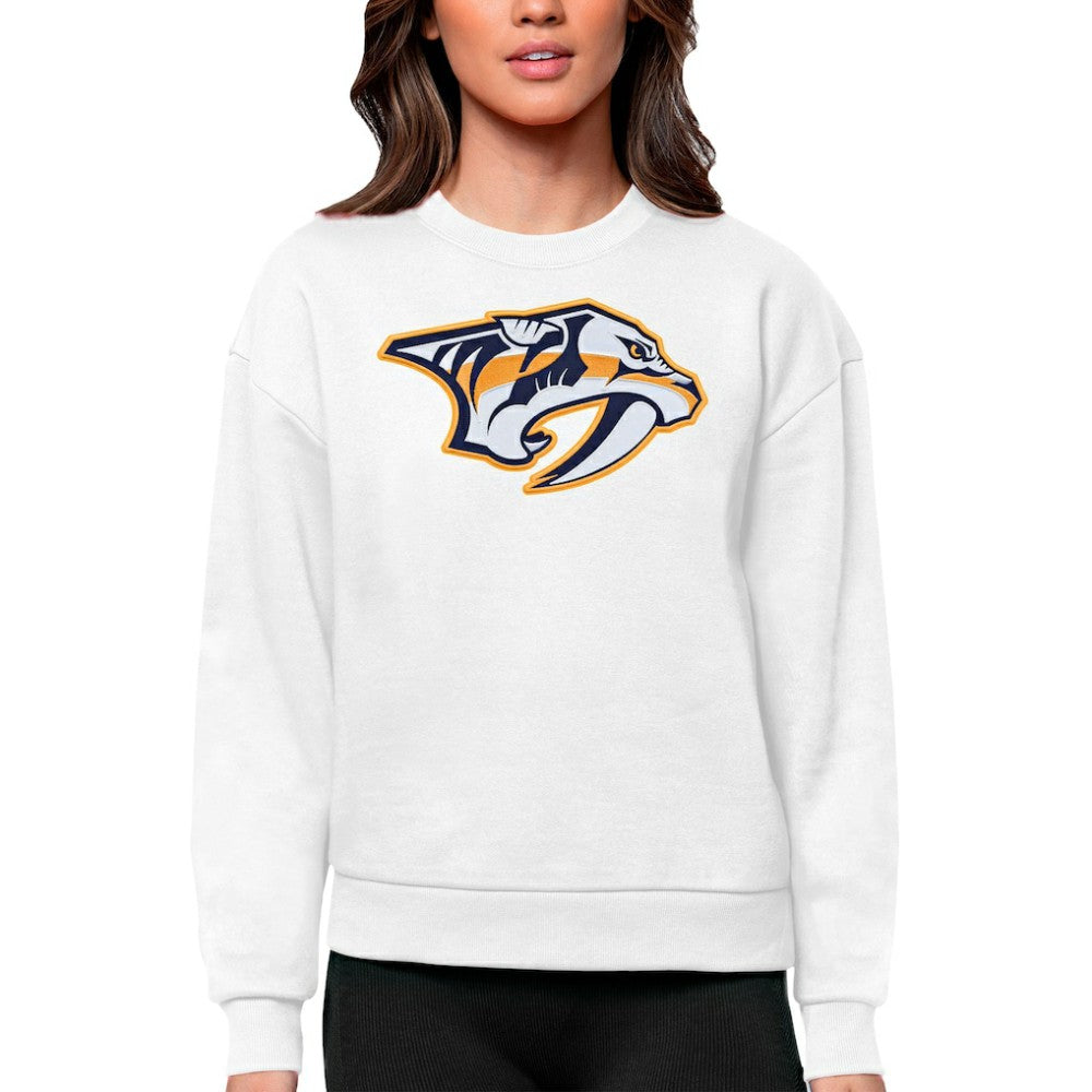 Nashville Predators - Antigua Women's Team Logo Victory Crewneck Pullover Sweatshirt White