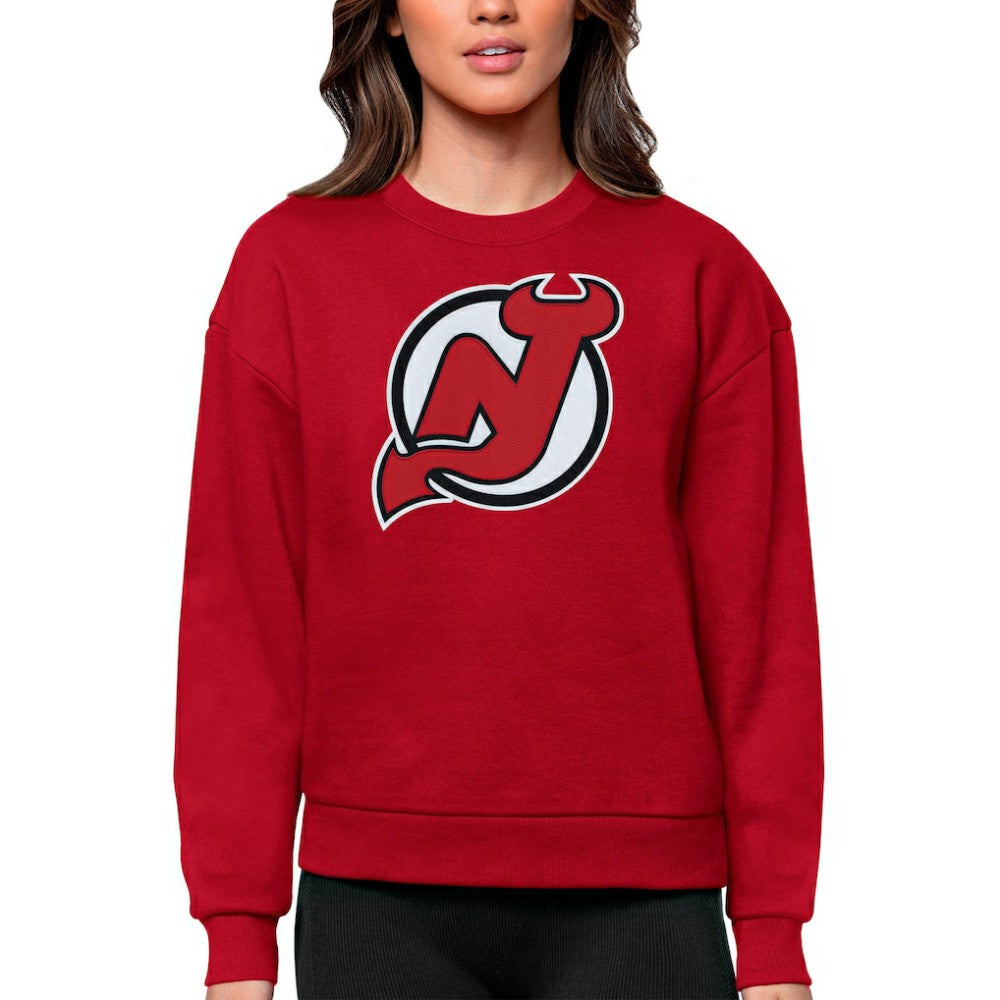 New Jersey Devils - Antigua Women's Team Logo Victory Crewneck Pullover Sweatshirt Red
