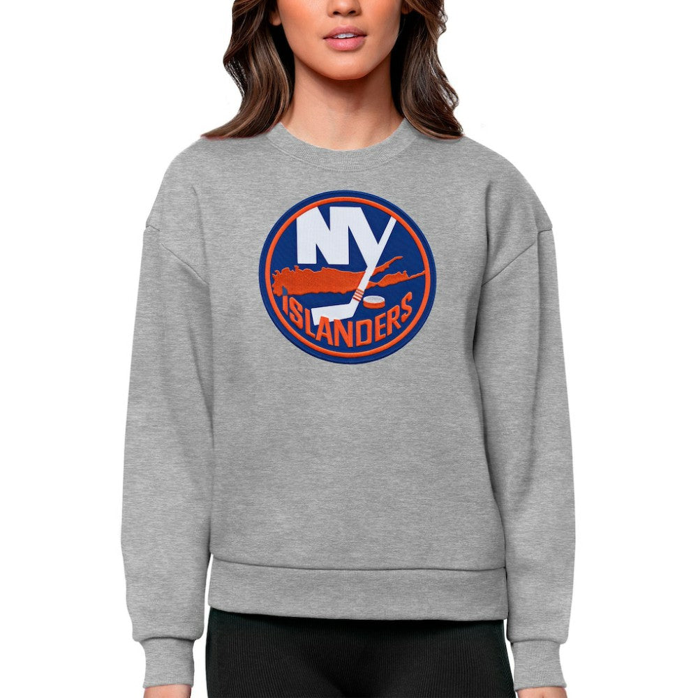 New York Islanders - Antigua Women's Team Logo Victory Crewneck Pullover Sweatshirt Heather Gray