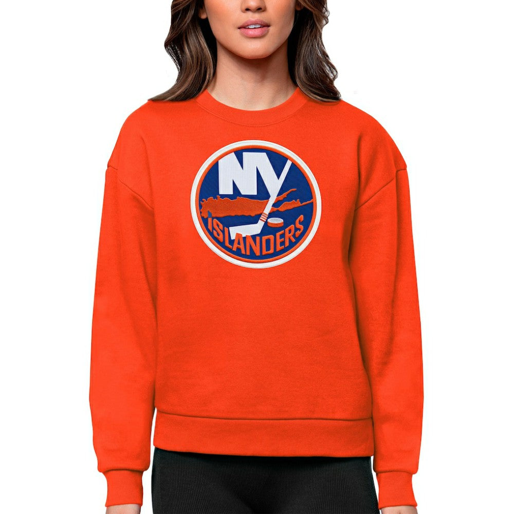 New York Islanders - Antigua Women's Team Logo Victory Crewneck Pullover Sweatshirt Orange