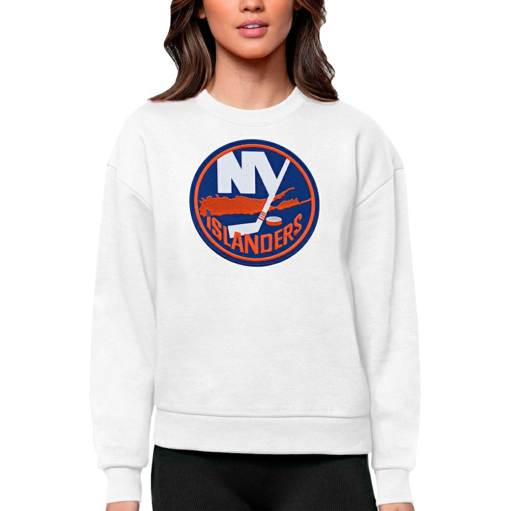 New York Islanders - Antigua Women's Team Logo Victory Crewneck Pullover Sweatshirt White