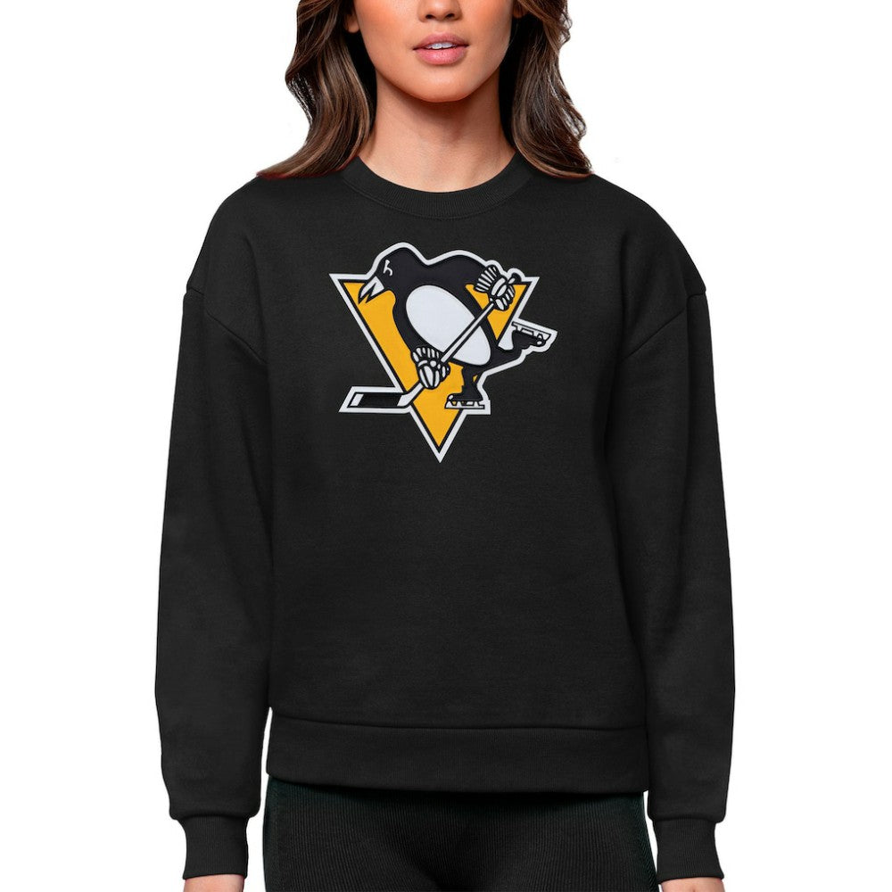 Pittsburgh Penguins Antigua Women's Team Logo Victory Crewneck Pullover Sweatshirt Black