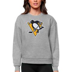 Pittsburgh Penguins Antigua Women's Team Logo Victory Crewneck Pullover Sweatshirt Heather Gray