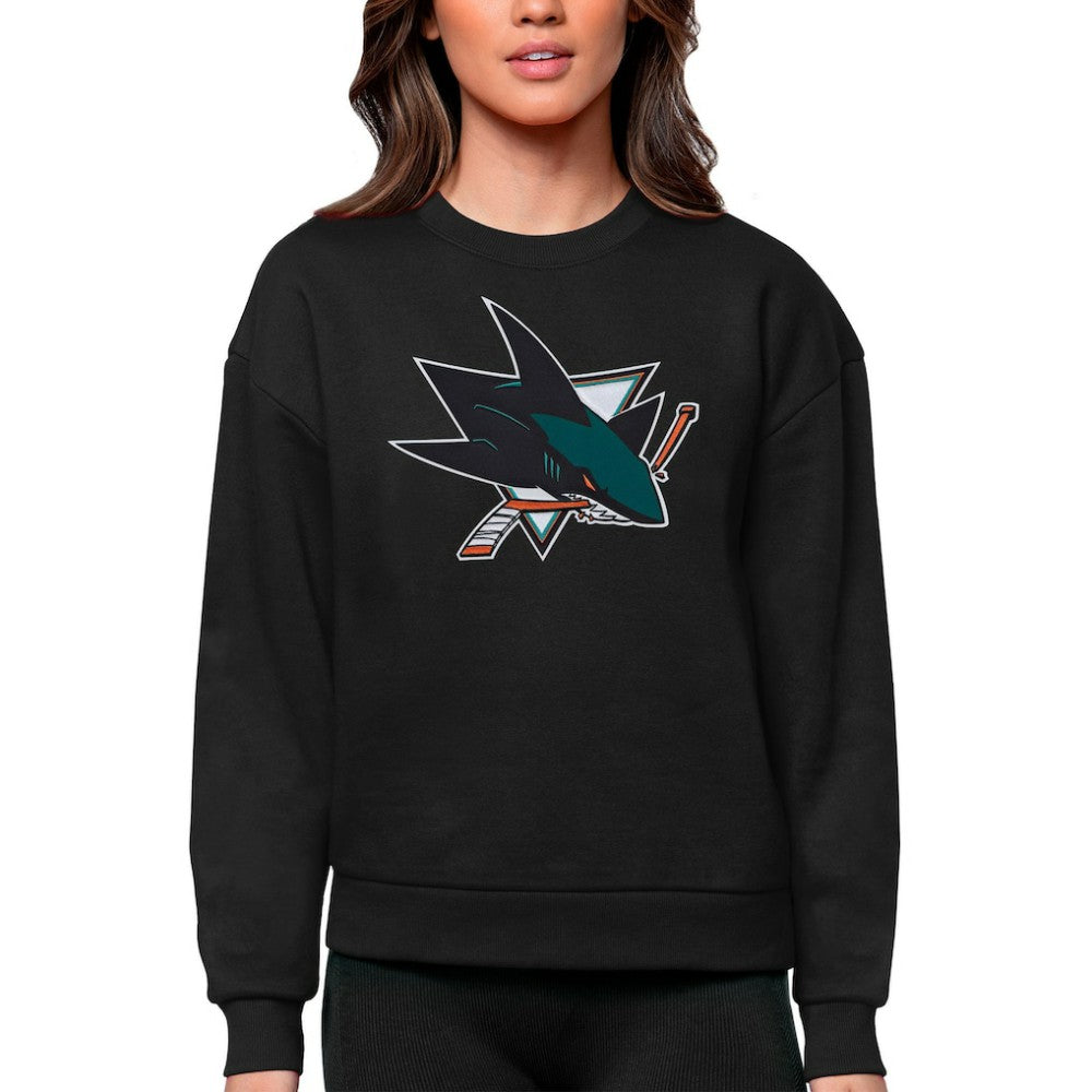 San Jose Sharks - Antigua Women's Team Logo Victory Crewneck Pullover Sweatshirt Black