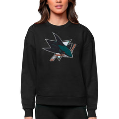 San Jose Sharks - Antigua Women's Team Logo Victory Crewneck Pullover Sweatshirt Black