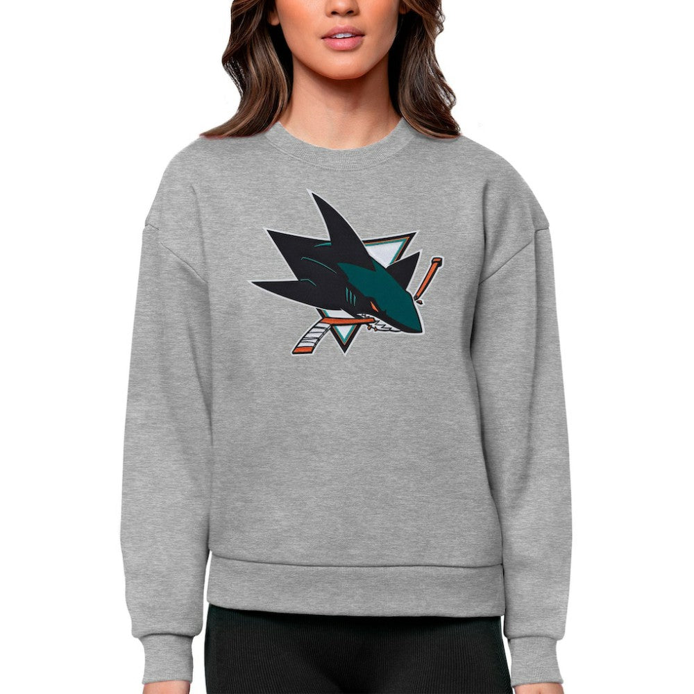 San Jose Sharks - Antigua Women's Team Logo Victory Crewneck Pullover Sweatshirt Heather Gray
