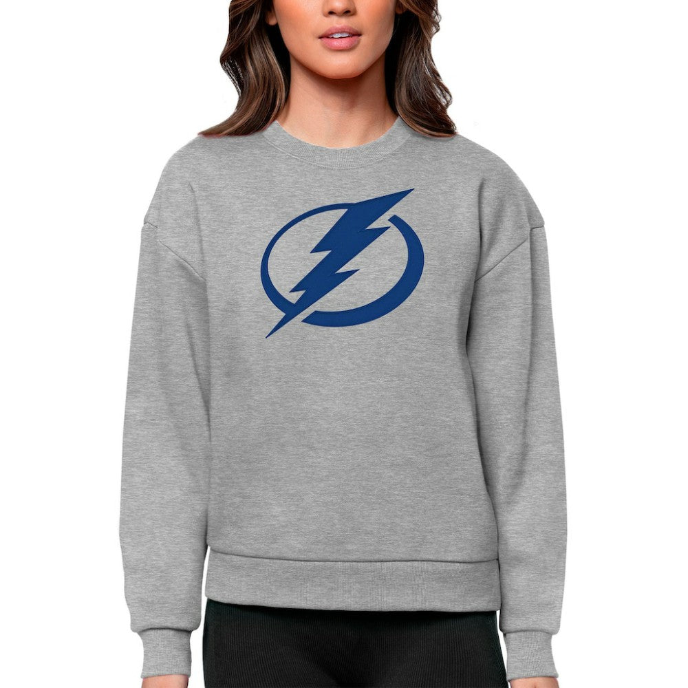 Tampa Bay Lightning - Antigua Women's Team Logo Victory Crewneck Pullover Sweatshirt Heather Gray