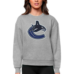 Vancouver Canucks - Antigua Women's Team Logo Victory Crewneck Pullover Sweatshirt Heather Gray