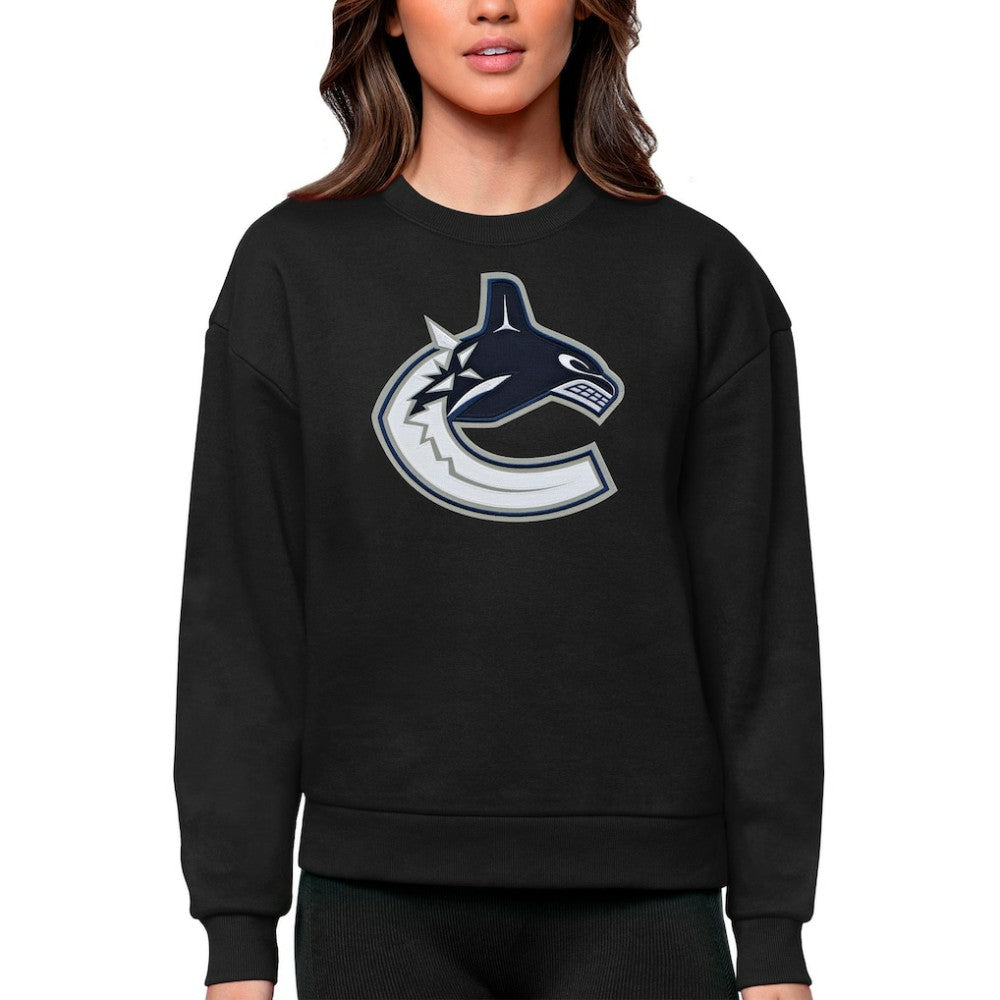 Vancouver Canucks - Antigua Women's Team Logo Victory Crewneck Pullover Sweatshirt Black