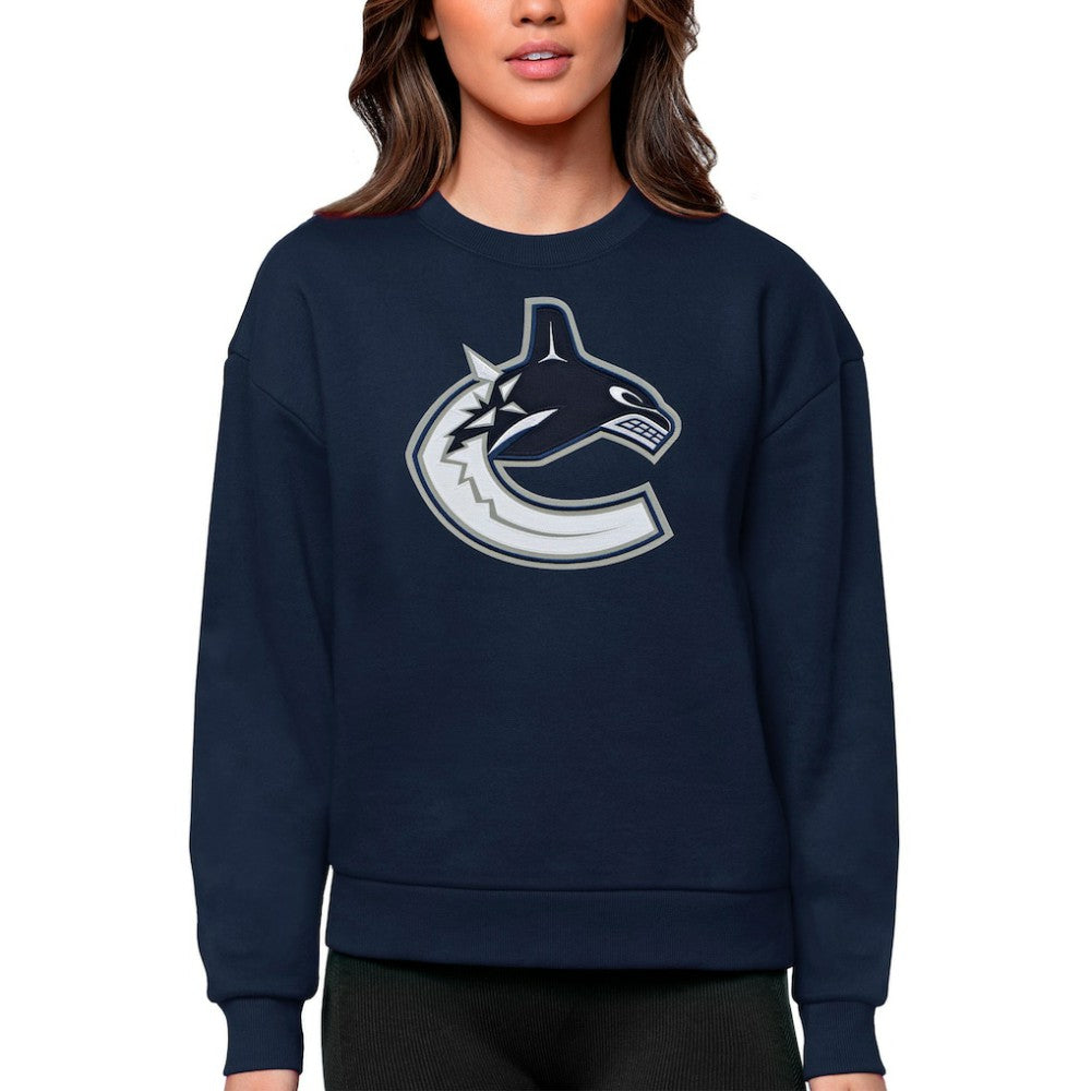 Vancouver Canucks - Antigua Women's Team Logo Victory Crewneck Pullover Sweatshirt Navy