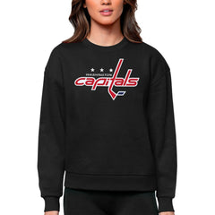 Washington Capitals Antigua Women's Team Logo Victory Crewneck Pullover Sweatshirt Black
