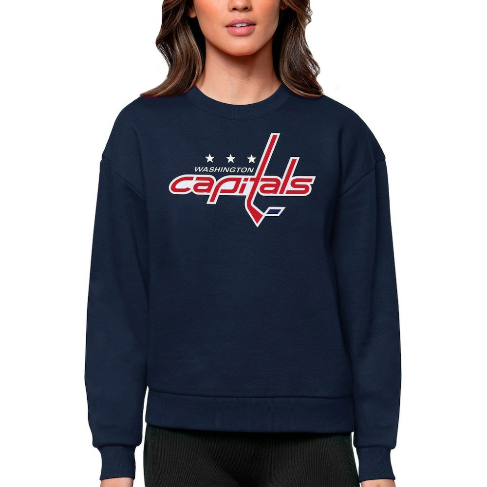 Washington Capitals Antigua Women's Team Logo Victory Crewneck Pullover Sweatshirt Navy