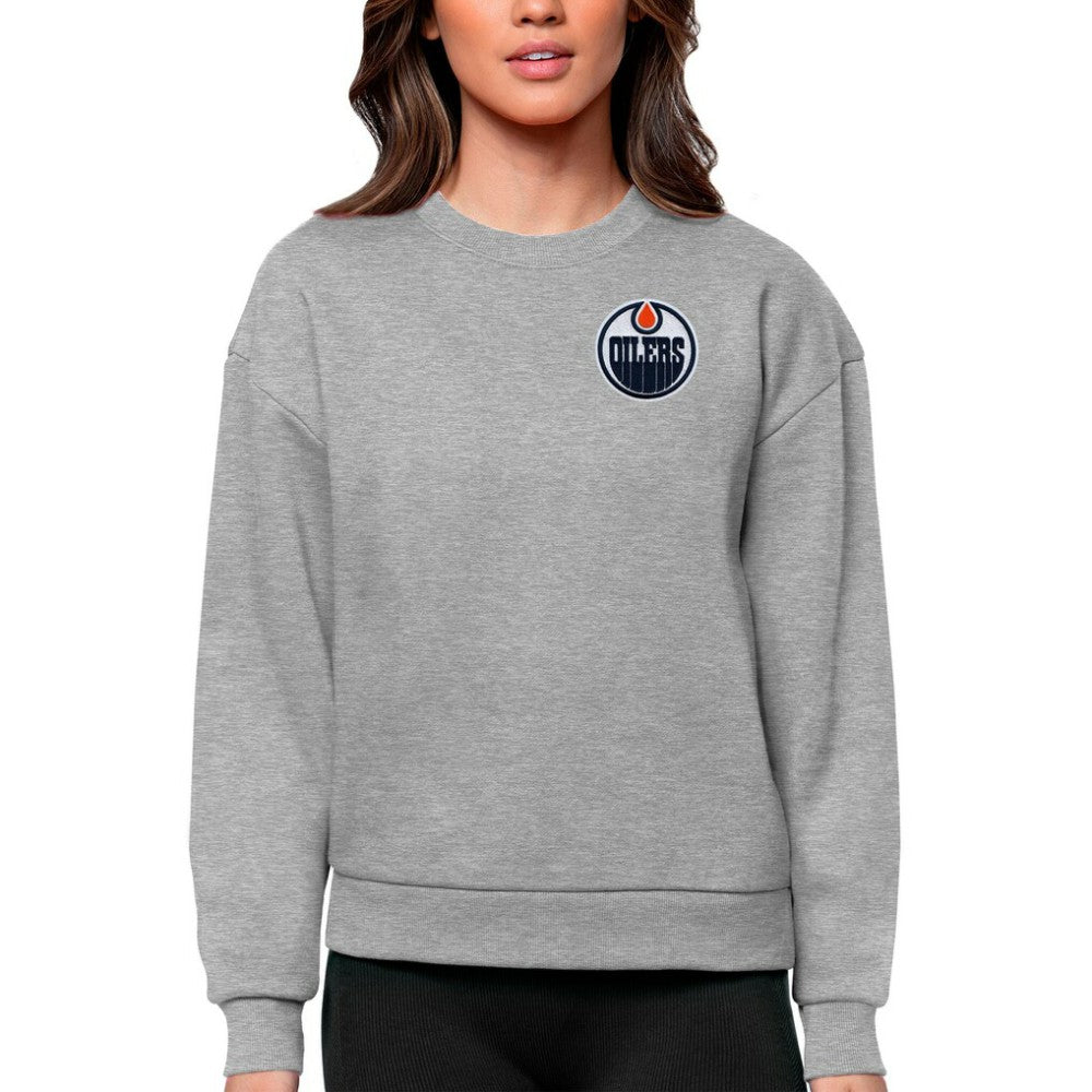 Edmonton Oilers - Antigua Women's Victory Crewneck Pullover Sweatshirt Heather Gray