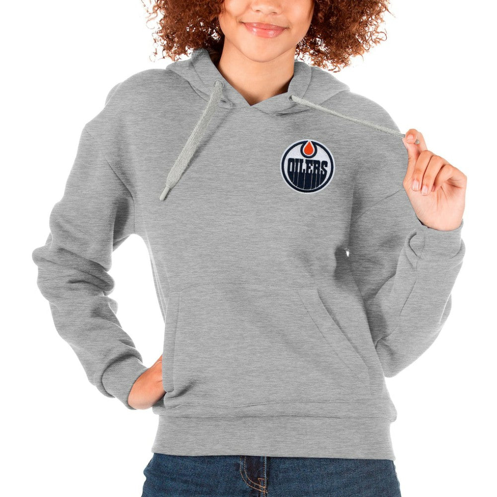 Edmonton Oilers - Antigua Women's Victory Pullover Hoodie Heather Gray