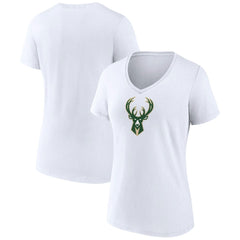 NBA - Milwaukee Bucks Women's Logo V-Neck T-Shirt - White