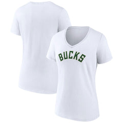 NBA - Milwaukee Bucks Women's Wordmark V-Neck T-Shirt - White