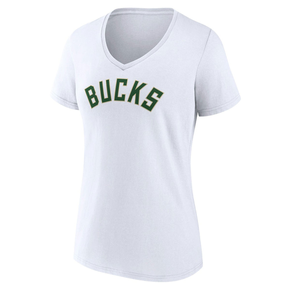NBA - Milwaukee Bucks Women's Wordmark V-Neck T-Shirt - White