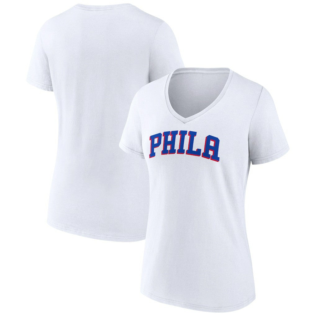 NBA - Philadelphia 76ers Women's Wordmark V-Neck T-Shirt - White