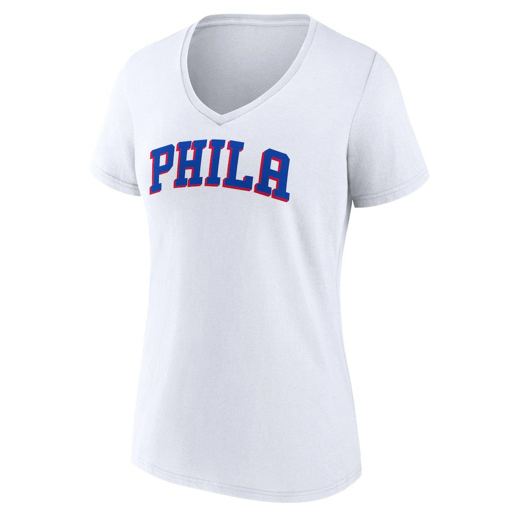 NBA - Philadelphia 76ers Women's Wordmark V-Neck T-Shirt - White