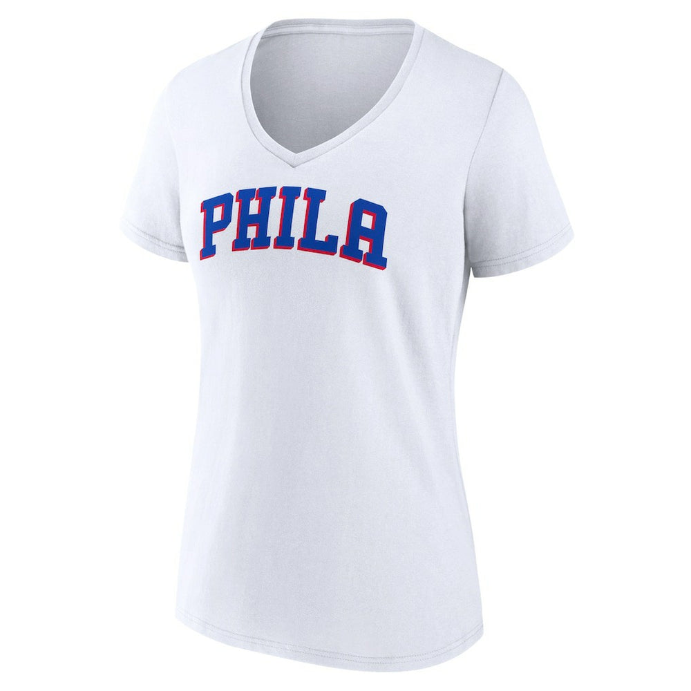 NBA - Philadelphia 76ers Women's Wordmark V-Neck T-Shirt - White
