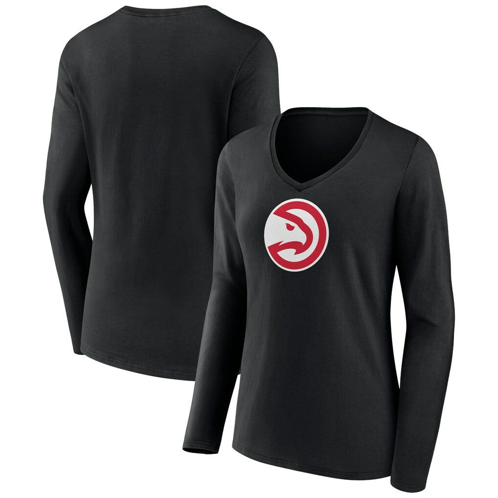 NBA - Atlanta Hawks Women's Logo Long Sleeve V-Neck T-Shirt - Black