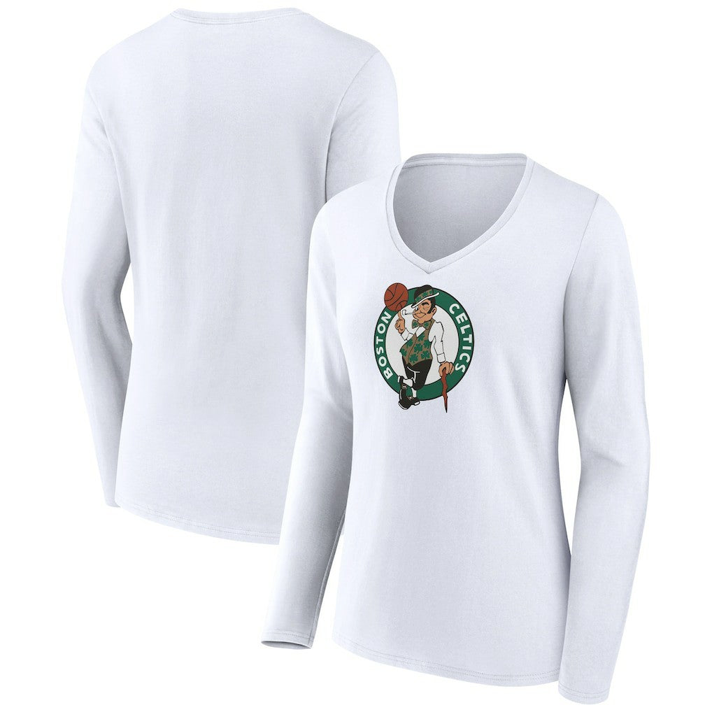 NBA - Boston Celtics Women's Logo Long Sleeve V-Neck T-Shirt - White