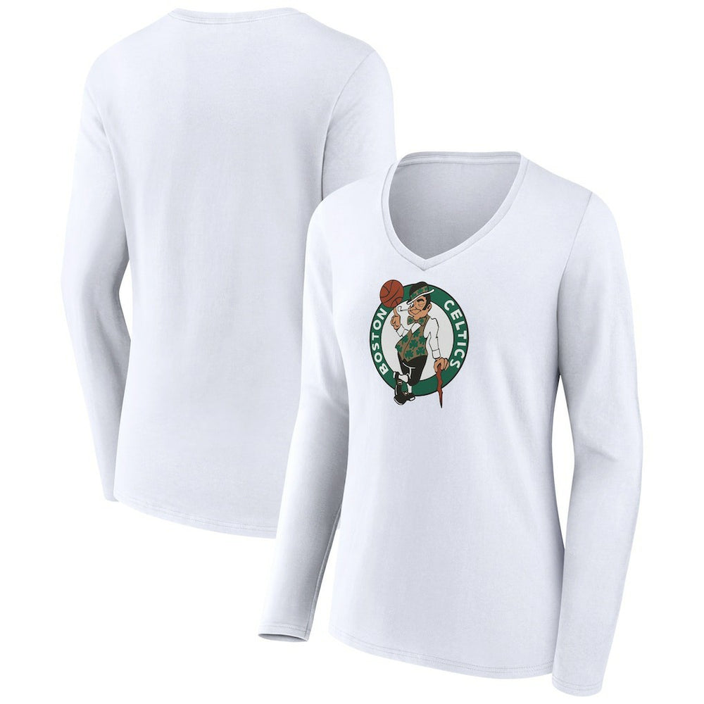 NBA - Boston Celtics Women's Logo Long Sleeve V-Neck T-Shirt - White