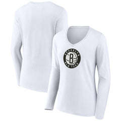NBA - Brooklyn Nets Women's Logo Long Sleeve V-Neck T-Shirt - White