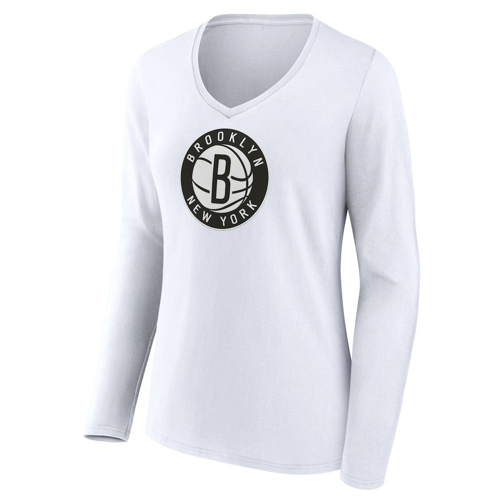 NBA - Brooklyn Nets Women's Logo Long Sleeve V-Neck T-Shirt - White