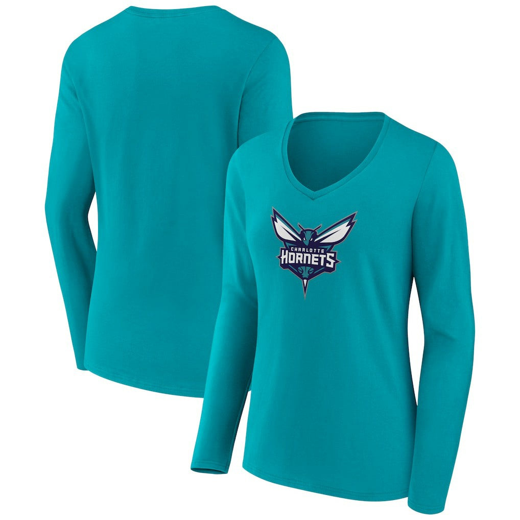 NBA - Charlotte Hornets Women's Logo Long Sleeve V-Neck T-Shirt - Aqua